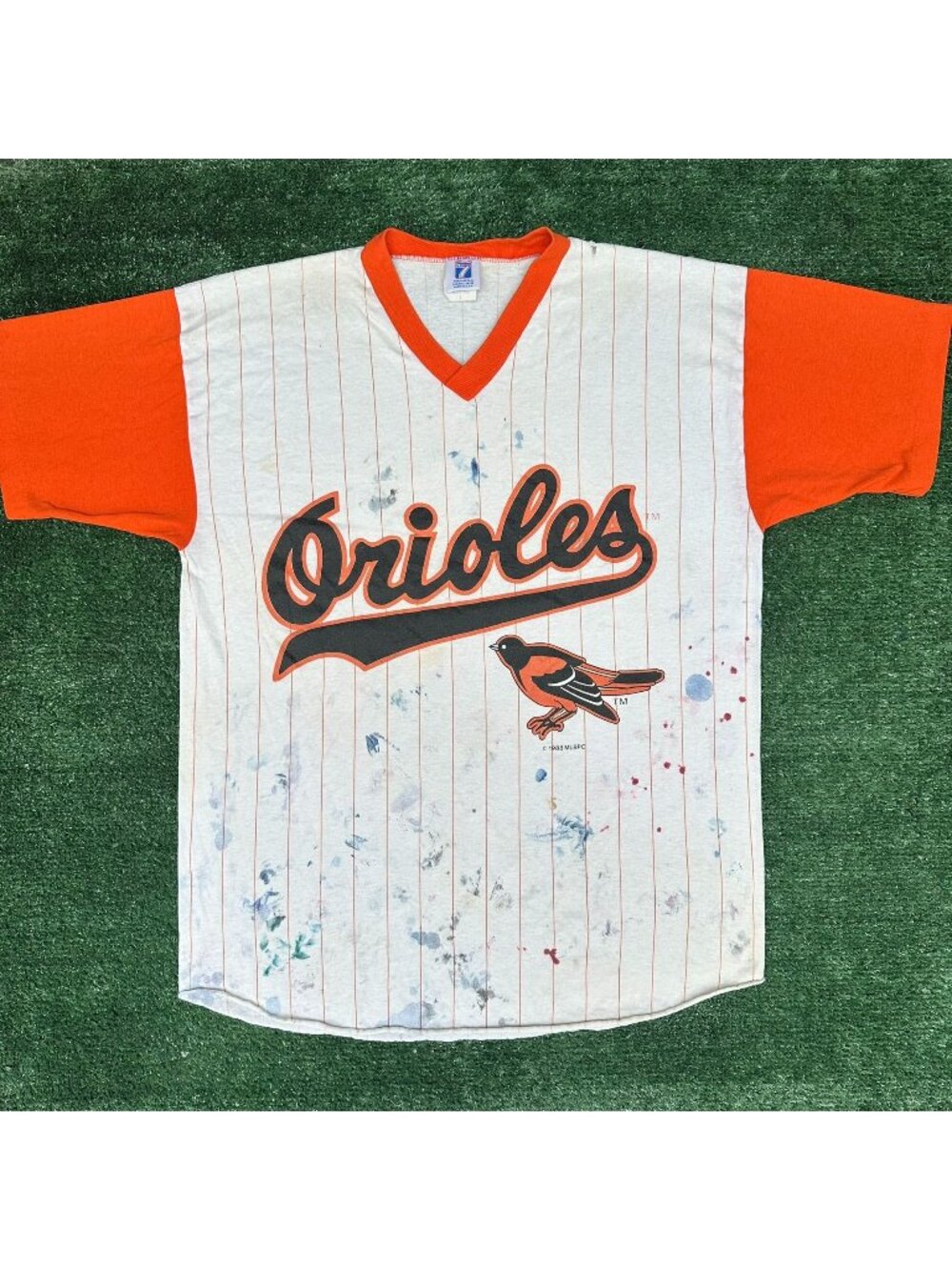 Vintage 80s Baltimore Orioles Painted Jersey T-Shirt White L Single Stitch Thin